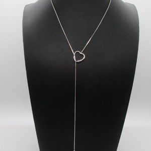 STERLING SILVER LARIAT STYLE HEART AND WHITE PEARL 18" NECKLACE